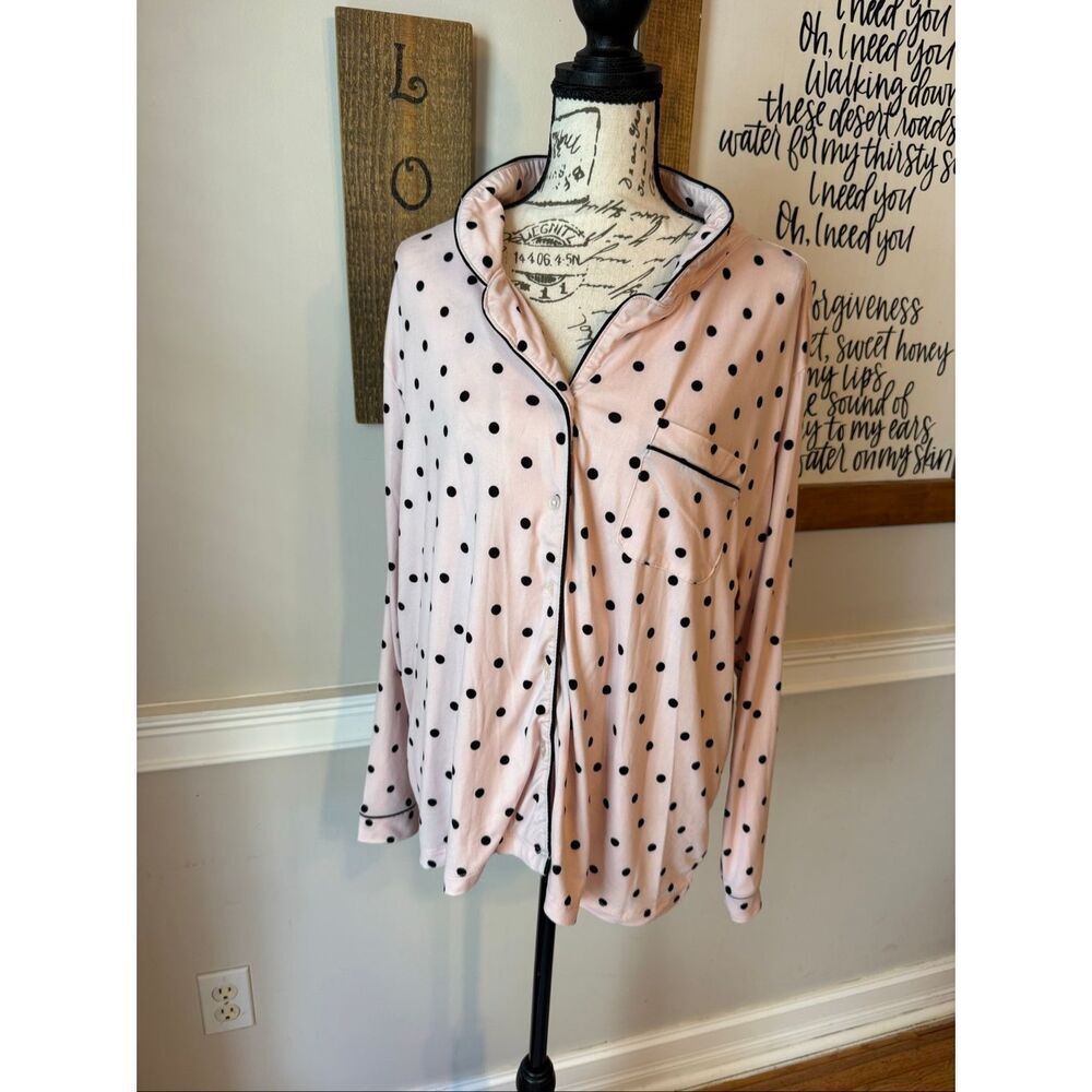 Flora By Flora Nikrooz Women's Polka Dot Long Sleeve Pajama Top Pink XL